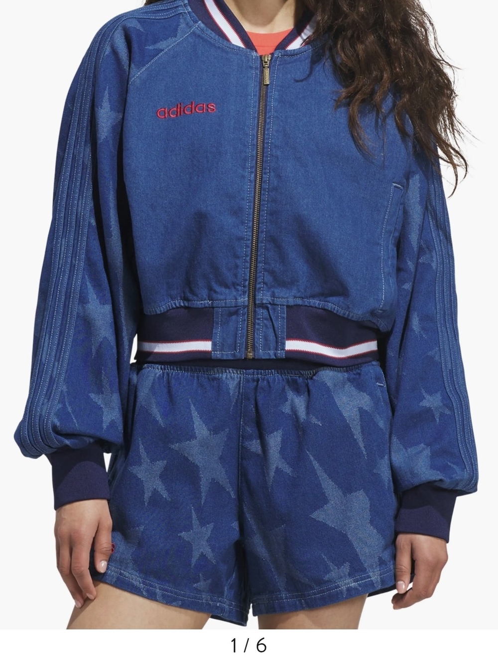 adidas Blue Star Denim Bomber Jacket & Shorts Set